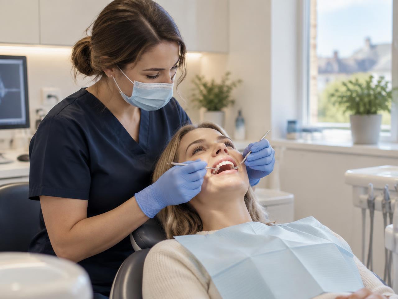 A hygienist carrying out a routine dental check-up